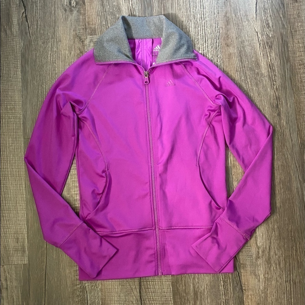 NEW Adidas Climalite Jacket Full Zip Purple Thumb Holes XS Outdoor Athletic